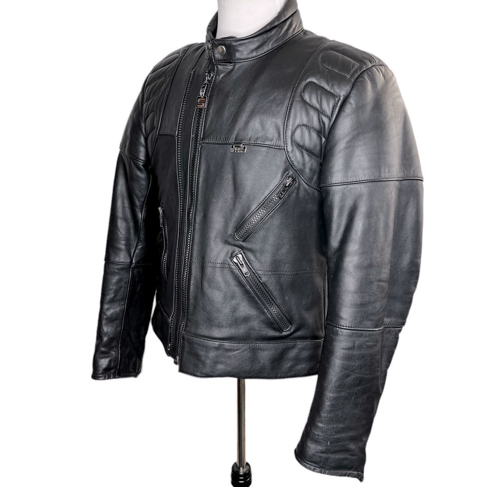 Stein Leathers Men’s Black Padded Biker Motorcycle Leather Jacket - Picture 6 of 15